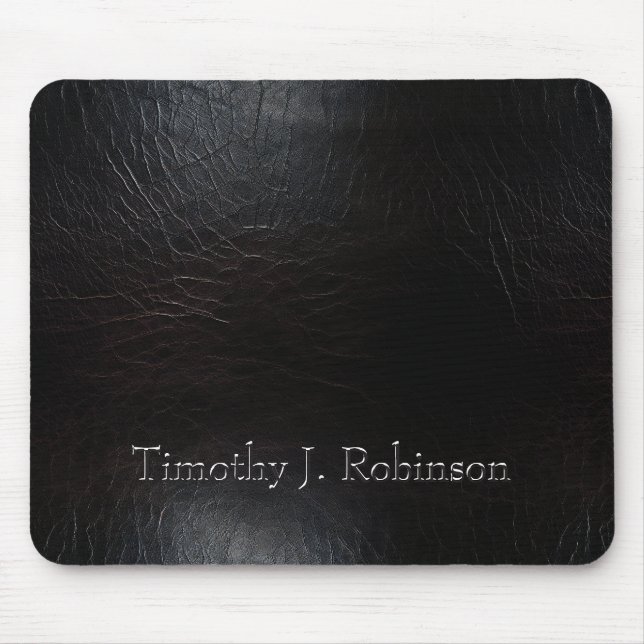 Faux Distressed Black Leather Embossed Mouse Pad (Front)