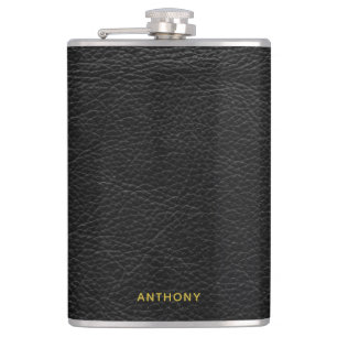 Faux Distressed Black Leather Look Hip Flask