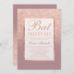 Faux dusty rose gold glitter chic Bat Mitzvah Invitation<br><div class="desc">A modern,  pretty chic and elegant faux rose gold glitter shower ombre with pastel dusty rose colour block Bat Mitzvah invitation with rose gold ombre pattern fading onto a dusty rose background with and elegant gold frame Perfect for a princess Bat Mitzvah</div>