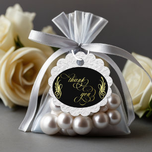 Faux Emboss, Calligraphy - Black/Gold Favour Tags