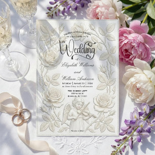 Faux Embossed 3D Floral Bas-Relief Effect Invitation