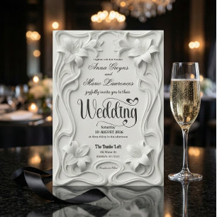 Faux Embossed 3D Floral Frame Pearl Wedding Invitation