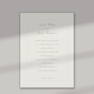 Faux Embossed Beaded Frame Ecru Formal Wedding Invitation
