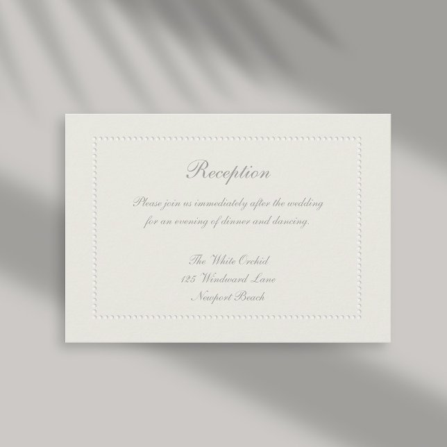 Faux Embossed Beaded Frame Ecru Reception Wedding Enclosure Card (formal wedding details faux embossed beaded frame ecru linen classic traditional elegant)