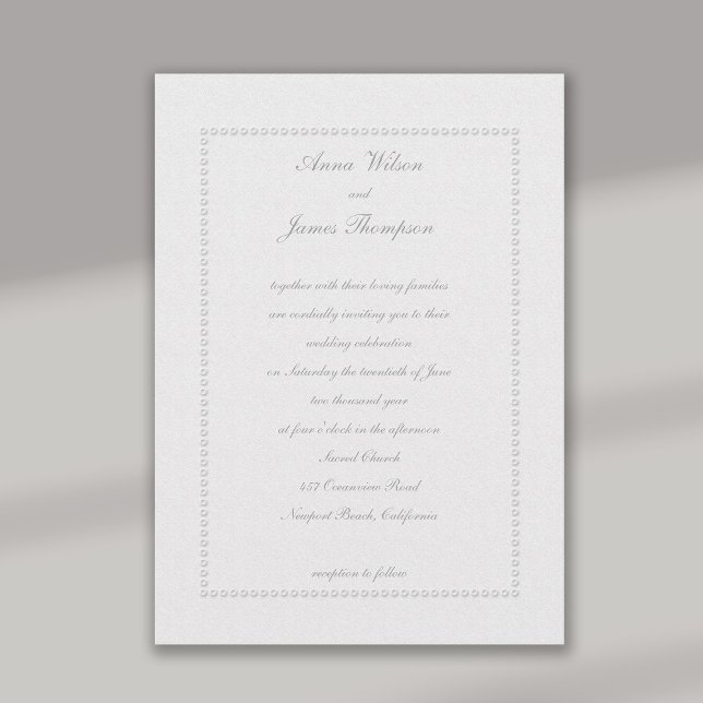 Faux Embossed Beaded Ringlets Ivory Formal Wedding Invitation (formal wedding invitation faux embossed beaded ringlets frame classic traditional elegant black tie )