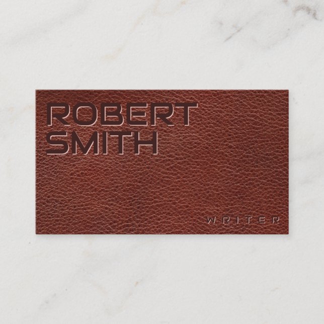 Faux Embossed Brown Leather Business Card (Front)
