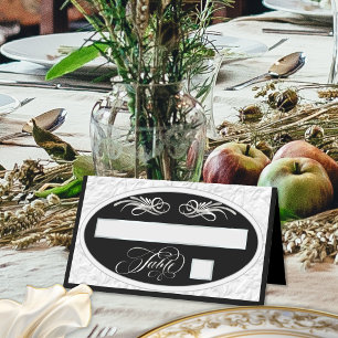 Faux Embossed, Calligraphy - Black/Silver Place Card