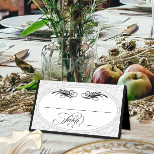 Faux Embossed, Calligraphy - White/Black Place Card