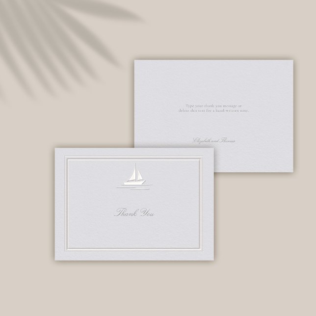 Faux Embossed Coastal Boat Nautical Formal Wedding Thank You Card (coastal wedding thank you card classic formal traditional frame faux embossed boat nautical beach)