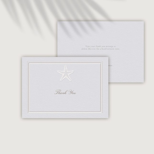 Faux Embossed Coastal Starfish Formal Wedding Thank You Card (coastal wedding thank you card classic formal traditional frame faux embossed starfish beach)