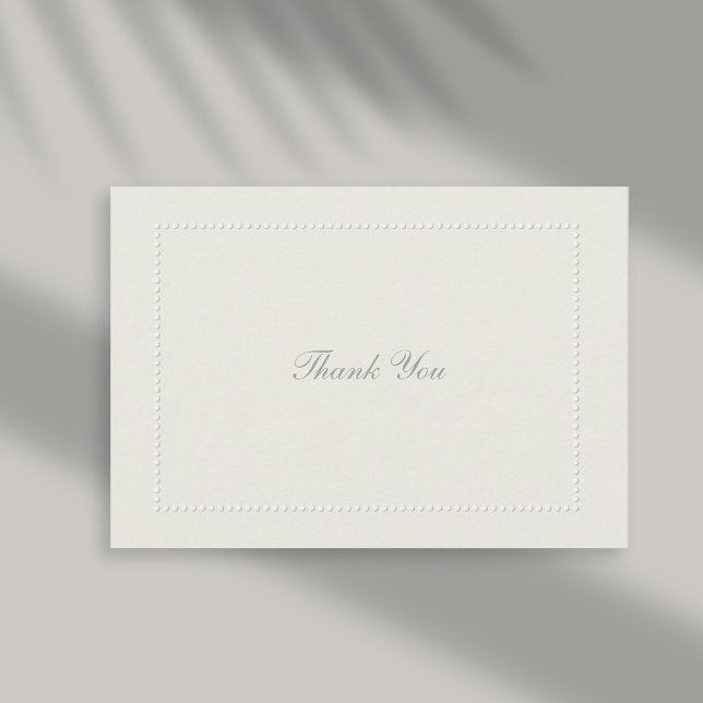 Faux Embossed Ecru Beaded Formal Wedding Thank You (formal wedding thank you card faux embossed beaded frame ecru linen classic traditional calligraphy)