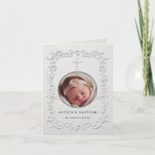 Faux Embossed Floral Baptism Folded Thank You Card