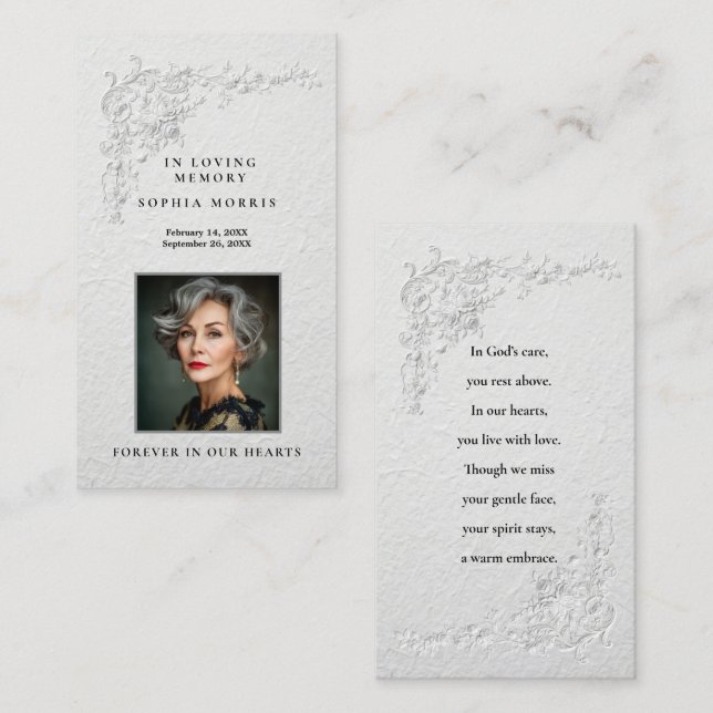 Faux Embossed Floral Funeral Prayer Card (Front/Back)