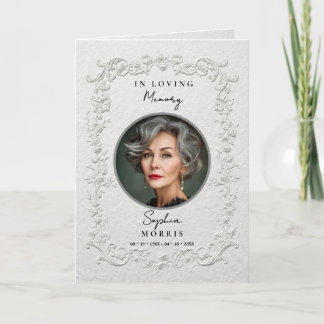 Faux Embossed Floral Memorial Funeral Program Card