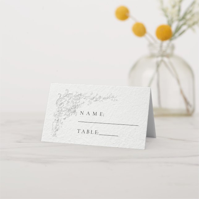 Faux Embossed Floral Wedding Place Card (Front)