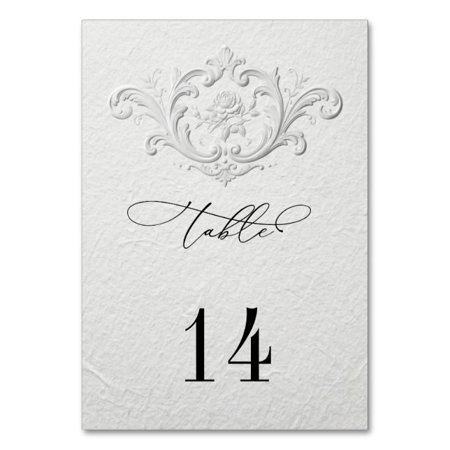 Faux Embossed Floral Wedding Table Numbers (Front)