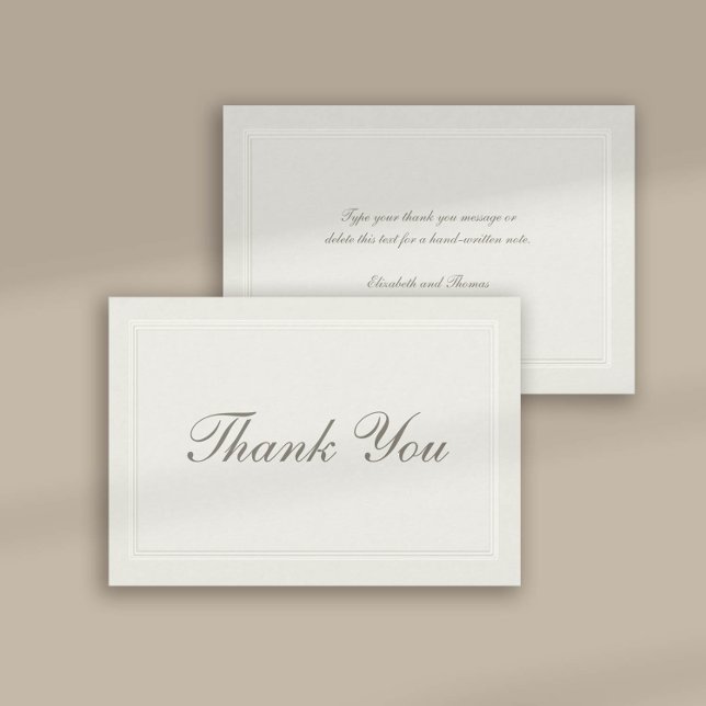 Faux Embossed Formal Traditional Wedding Thank You (formal traditional wedding thank you card faux embossed cream ecru frame calligraphy modern classic)