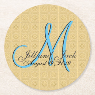 Faux Embossed Gold Monogram 3d Round Paper Coaster