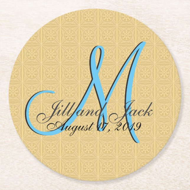 Faux Embossed Gold Monogram 3d Round Paper Coaster (Front)
