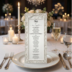 Faux Embossed Ivory Carved Floral Baroque Menu