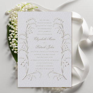 Faux Embossed Lily Valley Ivory Formal Wedding Invitation