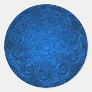 Faux Embossed Look Ornate Seal, Blue Classic Round Sticker