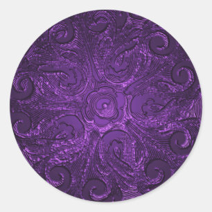 Faux Embossed Look Ornate Seal, Purple Classic Round Sticker