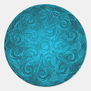 Faux Embossed Look Ornate Seal, Turquoise Classic Round Sticker