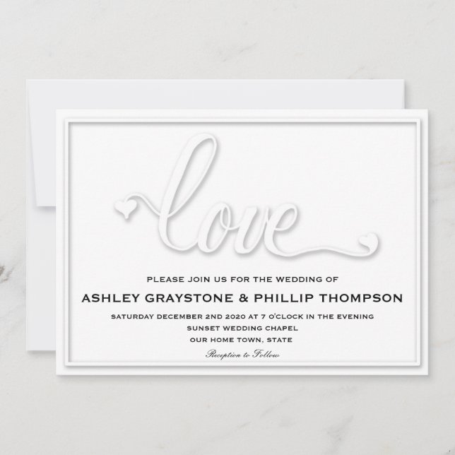 Faux Embossed Love Wedding Invitation (Front)