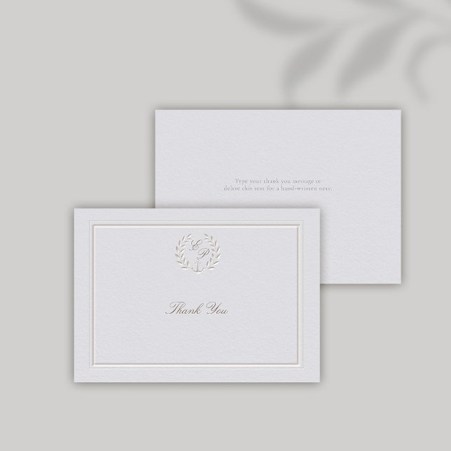 Faux Embossed Nautical Anchor Ivory Formal Wedding Thank You Card (nautical wedding thank you modern classic formal traditional faux embossed anchor crest monograms)