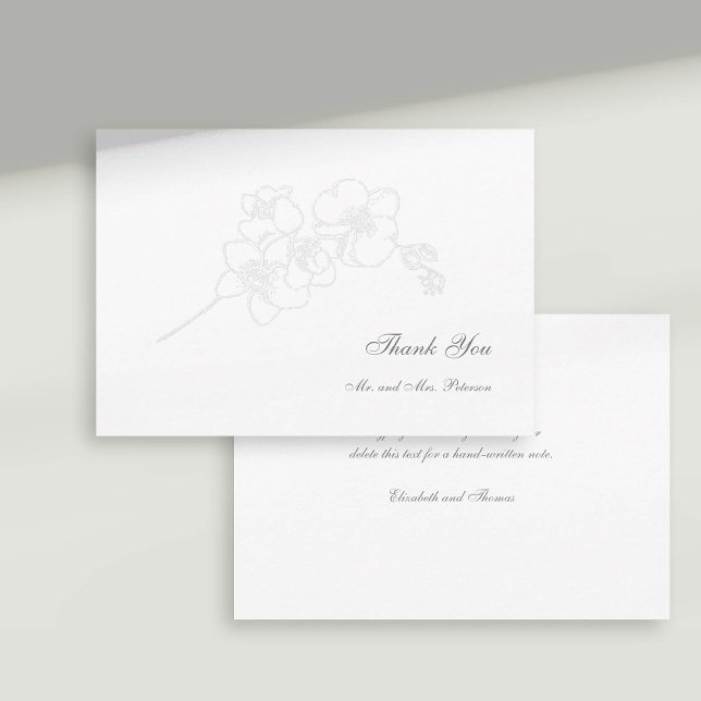 Faux Embossed Orchids Formal Wedding Thank You Card (formal wedding thank you card faux embossed orchid floral classic traditional calligraphy)