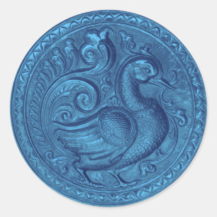 Faux Embossed Peacock Blue Set 1026 Classic Round Sticker