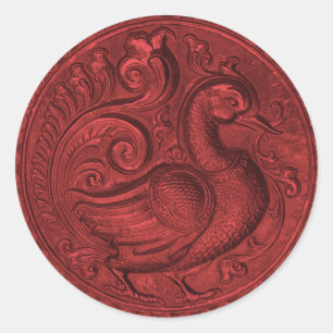 Faux Embossed Peacock Red Set 1026 Classic Round Sticker