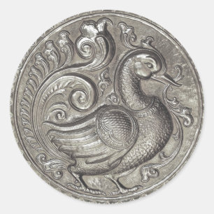 Faux Embossed Peacock Silver Set 1026 Classic Round Sticker