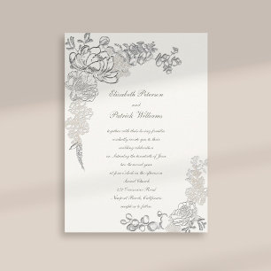 Faux Embossed Peony Chic Frame Calligraphy Wedding Invitation