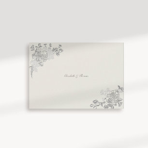 Faux Embossed Peony Classic Ecru Wedding Thank You