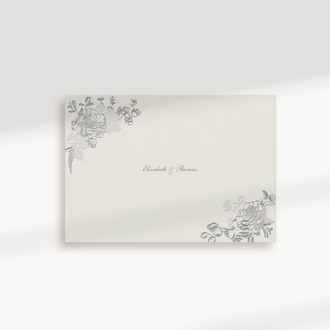 Faux Embossed Peony Classic Ecru Wedding Thank You (formal traditional elegant calligraphy wedding thank you card faux embossed peony ecru classic)