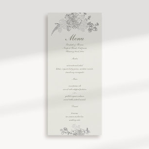 Faux Embossed Peony Classic Formal Ecru Wedding Menu