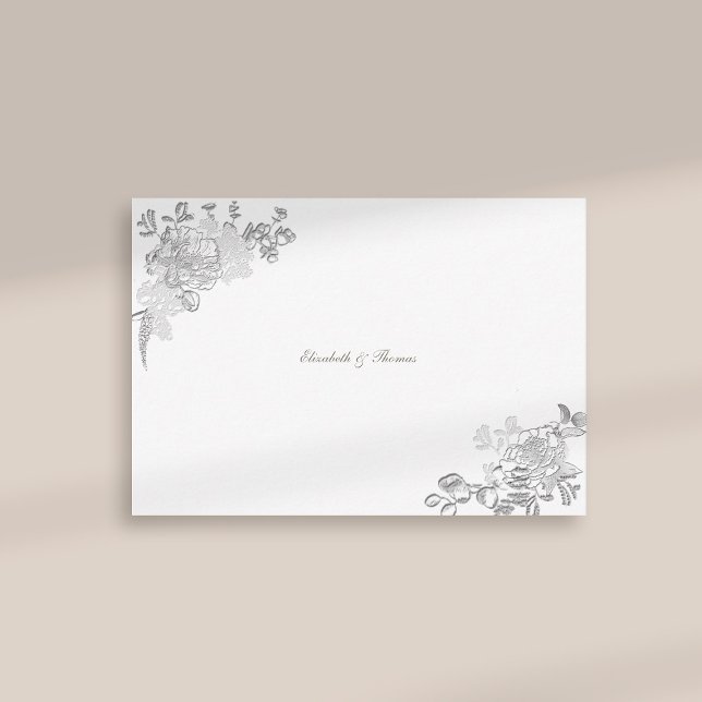 Faux Embossed Peony Formal Chic Wedding Thank You (formal traditional elegant calligraphy wedding thank you card faux embossed peony ivory classic)