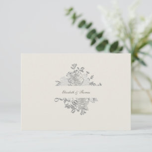 Faux Embossed Peony Formal Ecru Wedding Thank You