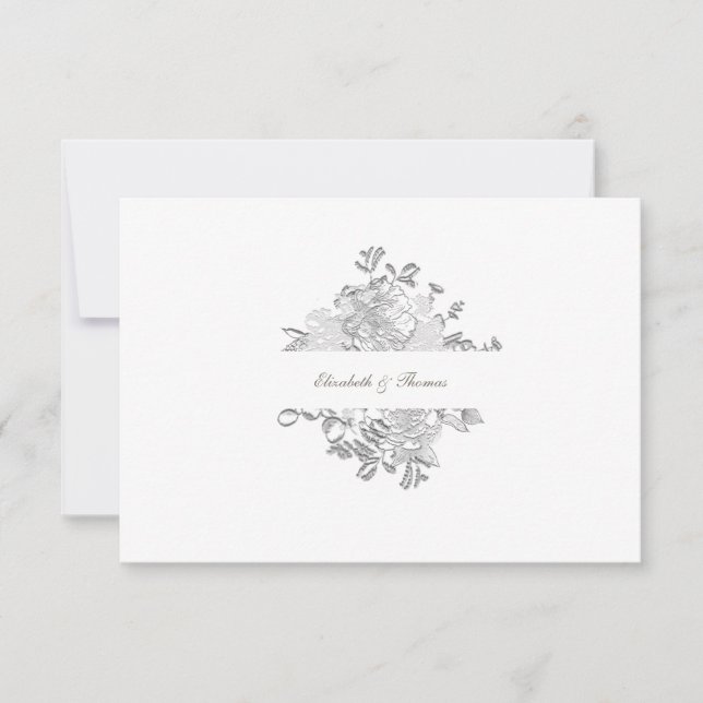 Faux Embossed Peony Formal Frame Wedding Thank You Card (Front)