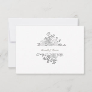 Faux Embossed Peony Formal Frame Wedding Thank You Card