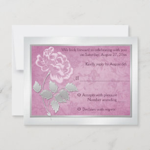 FAUX Embossed Pink Peony on Silver Reply Card