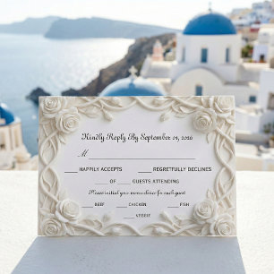 Faux Embossed Plaster White Floral Relief RSVP Card