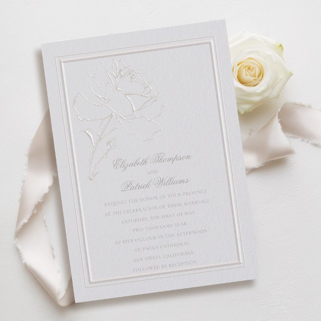 Faux Embossed Rose Frame Ivory Formal Wedding Invitation (faux embossed rose double frame wedding invitation modern classic traditional formal ivory)