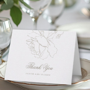 Faux Embossed Roses Classic Formal Wedding Pearl Thank You Card