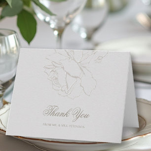 Faux Embossed Roses Ivory Classic Formal Wedding Thank You Card