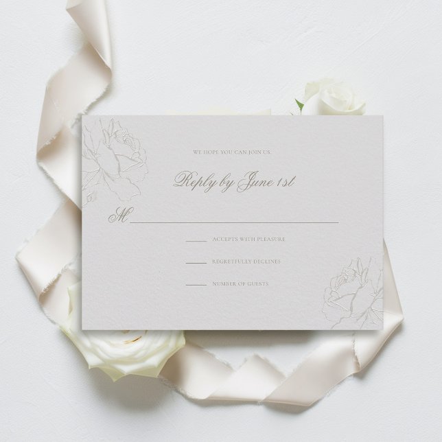 Faux Embossed Roses Ivory Classic Wedding Response (formal wedding response card traditional reply ivory faux embossed roses elegant modern classic)