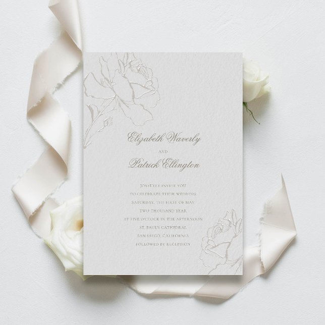 Faux Embossed Roses Ivory Formal Classic Wedding Invitation (formal classic wedding invitation roses frame calligraphy elegant traditional ivory faux embossed)