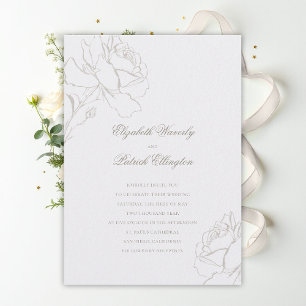 Faux Embossed Roses Pearl Formal Classic Wedding Invitation